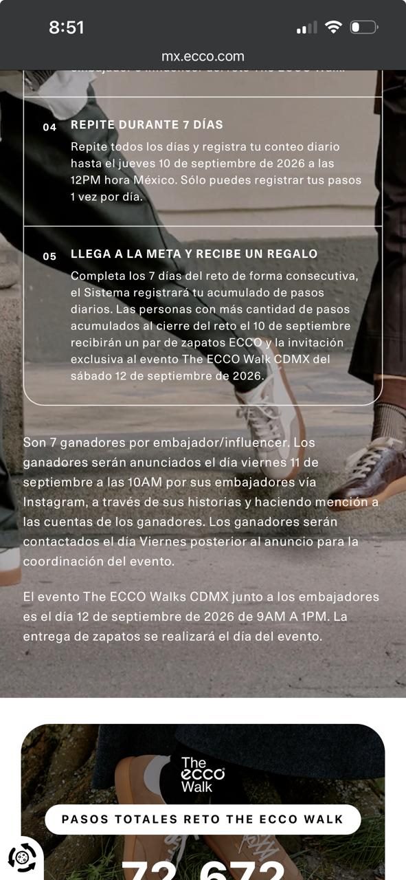 Página pública de reglas del reto The ECCO Walk