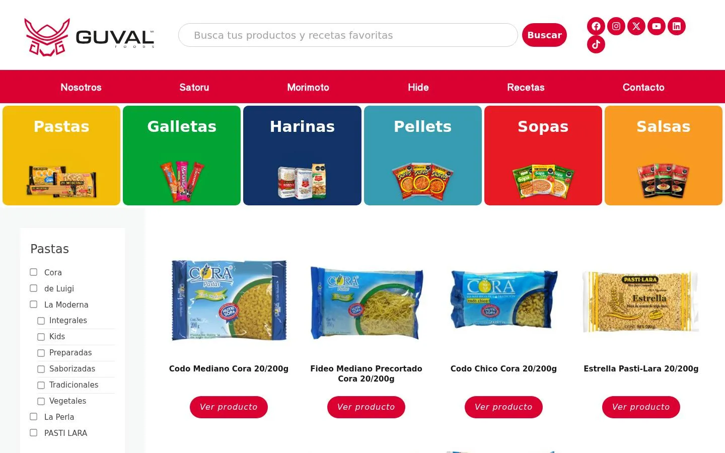 Catálogo de Guval por líneas de producto con filtros