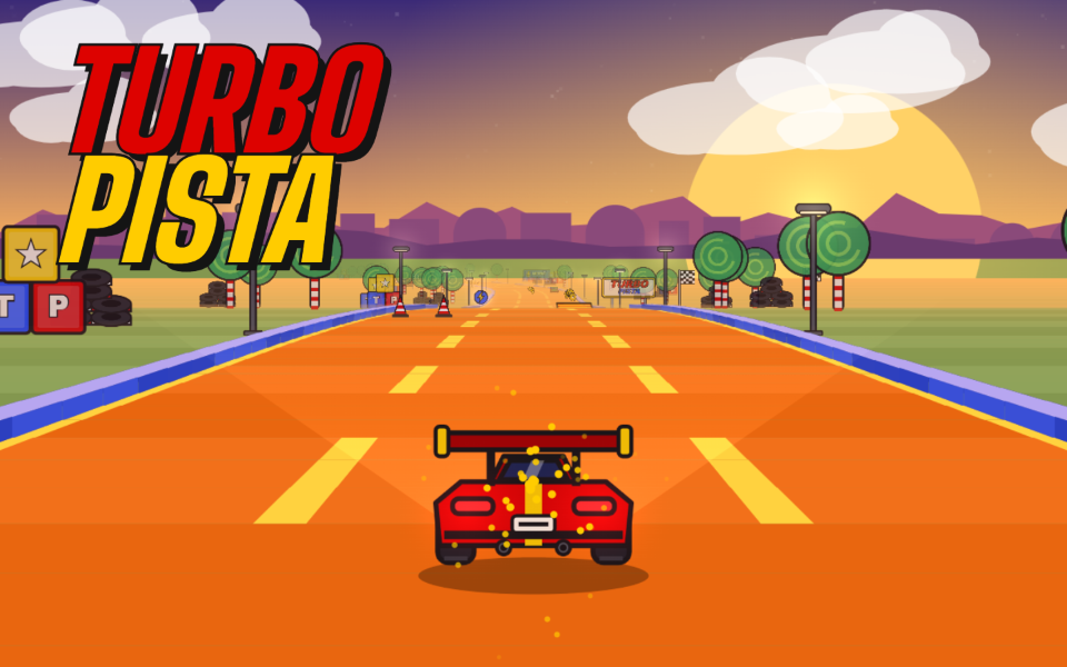 TURBO PISTA: auto rojo en una pista naranja de juguete al atardecer